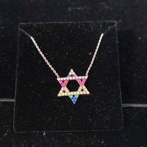 Magen David Colorful CZ Diamond Necklace
